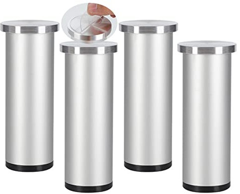 Lot de 4 Pattes de Armoires aluminium Pas de poinçonnage pieds de table basse en verre réglables Meubles Jambes Pieds de support Métal de salle de bain meuble TV,Table (35cm,Couleur aluminium)