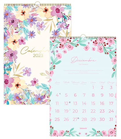 Takenote - Wandkalender Januar 2023 Dezember 2023-28 Seiten - Maße 32 x 47 cm - Zweisprachig: Spanisch - Englisch - Blumen