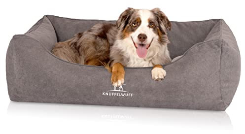 Knuffelwuff orthopädisches Hundebett mit Fächer-Wendekissen Baltimore 80 x 55cm Grau - Abnehmbarer Bezug - waschbar - für große, mittelgroße und kleine Hunde