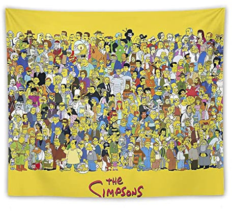 The Simpsons All Characters Collection American Anime Poster Tapisserie Coole Kunstwerke Malerei Wandkunst Polyester Drucke Hängendes Bild Heimdekoration Wandteppiche Geschenkidee 127 x 152,4 cm