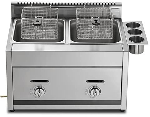 Freidora de gas profesional, freidora de gas 22L tanque de acero inoxidable con cuchara freidoras industriales fritadeira, Freidora De Acero Inoxidable Doble Tanque Con Calentamiento Rápido Para Us