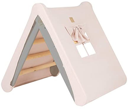 MEOWBABY Kletterdreieck Haus mit Faltbarer 59x61cm Indoor Klettergerüst für Kleinkinderzimmer, Leinen, Baumwolle (Grau/Rosa)