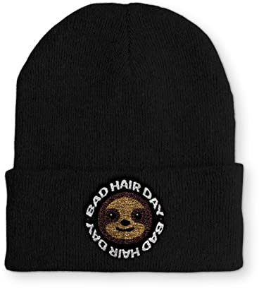 tshirtladen Bad Hair Day Faultier Statement Beanie Mütze mit Spruch, Farbe: Black