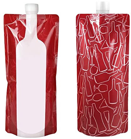 JIEDALIN 2 Pcs 750 ml Portable Reusable Plastic Wine Bottle Pouch Portable Drink Pouches Pouch Collapsible Liquid Leak Proof Flask Holder for Wine Liquor Beverages
