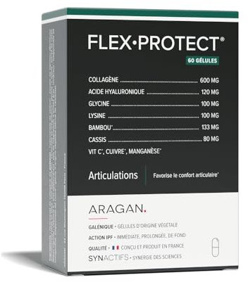 FlexProtect - Complément Alimentaire Articulations - Collagene, Acide hyaluronique, Bambou, Cuivre, Manganèse - Aragan - 60 Gélules