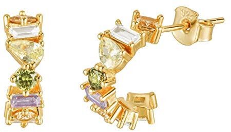 Brandlinger ® Ohrringe Silber 925. Creolen mit Stein Farbverlauf Regenbogen pastell. Schmuck Damen vergoldet mit 18 Karat Gold für Frauen und Mädchen. Äußerer Durchmesser 16mm.