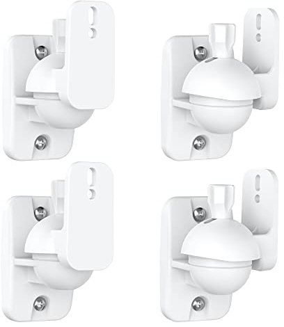 Cozycase Speaker Wall Mount Brackets with Fittings - Adjustable Satellite Speaker Wall Mount Kit | Rotatable | Tiltable for Surround Sound Speakers, Hold up to 7.7lbs, Black (White, 4 Packs)