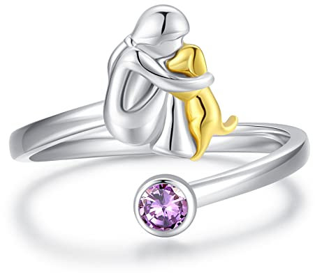 Ring mit Hund Ring 925 Silber Hund Mädchen Verstellbare Juni Ringe Hunde Schmuck Geschenk für Damen Frauen Hundeliebhaberin…
