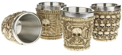 MACOSA BG01794_x4 Schnapsgläser Totenkopf 4er Set 6 cm Edelstahl Beige Braun Shotgläser Partygläser Partybecher Schnapsbecher Shotbecher Trinkbecher Likörgläser