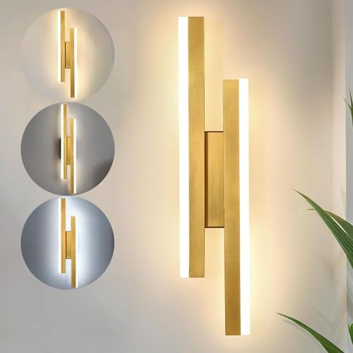 KZT LED Wandleuchte Lang Innen Wandlampe Dimmbare Wandlichter Modern Parallele Wandbeleuchtung Acryl Deckenleuchte für Wohnzimmer Schlafzimmer Wohnzimmer Arbeitszimmer Esszinmer Gold 48cm