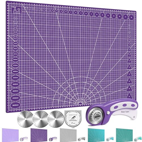 Miuzei A2 A3 Selbstheilende Schneidematte mit Rollschneider 45mm in Cyan, Grau, Grün,Lila,Lavendel zur Auswahl verfügbar Perfekt zum Nähen,Basteln Handarbeit Patchworken. beidseitig Bedruckt
