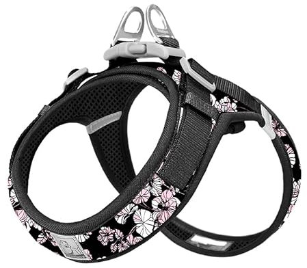 WINHYEPET Truelove Dog Harness Soft Mesh Reflective Breathable Step-In Dog Harness,Easy Adjustment Harness with Safety Buckle for Extra Small and Small Dogs, Vest Harness TLH3013(Flower Black,XS)