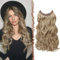 FESHFEN Invisible Hair Extensions Secrets Haarverlängerungen mit Draht Karamellbraun gemischt mit Aschblond Synthetisch Verstellbar Lockiges Haar Langes Gewelltes Geheimes Haarteil für Frauen 45cm