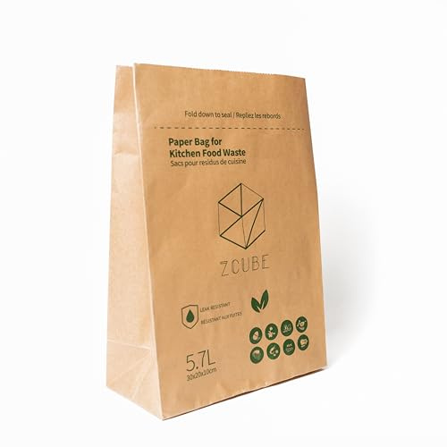 Zcube Lot de 60 sacs en papier pour déchets alimentaires de cuisine résistants aux fuites Taille S