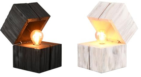 2-er SET kleine Holz Würfel Tischleuchten Höhe 16cm Weiß & Schwarz