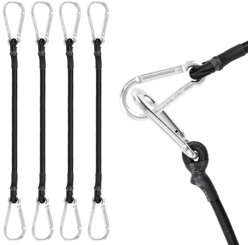 Akicderu Spanngummi mit Karabiner, 150 cm Expander mit Karabinerhaken, 4 Stück Spanngurte mit Haken, Starker Gepäckspanner, Gummispanner mit Haken für Gepäck, Camping und vieles mehr