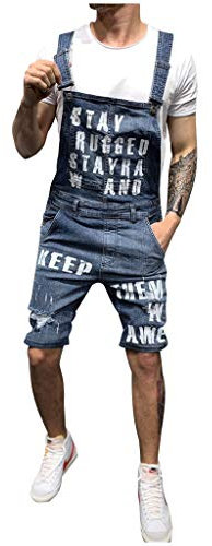 Salopette da uomo in jeans – Onepiece Jumpsuit da uomo, elasticizzati, pantaloni da lavoro corti estivi in denim, con lettere Onesie, bretelle, pantaloni da lavoro, pantaloni da lavoro, Blu scuro, L