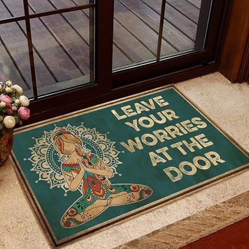 MIAOMANSENSTORE Door mat indoor Leave Your Worries At The Door Mat, Yoga Girl Doormat, Yoga Home Doormat Home Decor