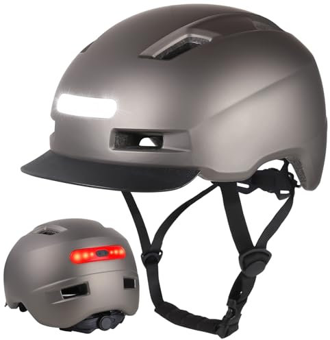 Shinmax Fahrradhelm Herren Damen, Helm Fahrrad mit USB Licht 5 Modi Fahrradhelm mit Visier, Mountainbike Helm Rennradhelm Erwachsen für Scooter Urban Pendler Gray L