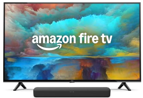 Amazon Fire TV Serie 4, Smart TV in 4K UHD, guarda la TV in diretta senza cavo, 43“ con Fire TV Soundbar di Amazon, altoparlante 2.0 con DTS Virtual:X, Dolby Audio