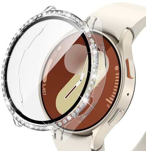 Neitra Coque D'écran Diamond pour Samsung Galaxy Watch 7 40mm Accessoires, Bling Coques avec Protecteur D'écran en Verre Trempé pour Femme, Boîtiers de Protection pour Galaxy Watch