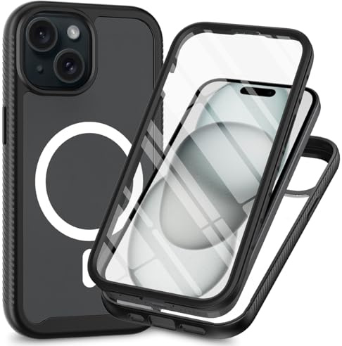 Sawiqpd for iPhone XR Case with Built-in Screen Protector, Compatible with Magsafe, Heavy Duty Shockproof Clear Phone Case 360 Full Body Protective Cover for iPhone XR 6.1-Inch, Black