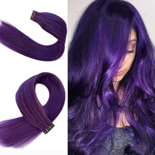 Tape-in-Extensions aus Echthaar, Lila, 40 Stück, 100 g, Remy, natürlich, glatt, dickes Naturhaar für modebewusste Frauen(Purple,28 in-70cm)