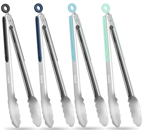 Pince Cuisine Inox, Pince Barbecue de 30,5CM, Pince Alimentaire Cuisine avec Poignée Antidérapante en Silicone, Pince à Ustensiles de Cuisine pour la Nourriture, la Salade, le Barbecue (4 PCS)