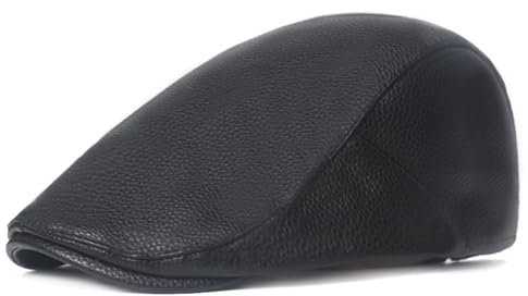Rayson Schiebermütze PU-Leder Herren Winter Warme Retro Schirmmütze Newsboy Flatcap Gatsby Cabbie Hat(Schwarz,Einheitsgröße)
