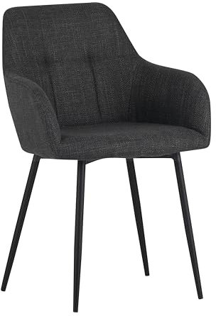 Hela Tische Esszimmerstuhl Maria, Bezug Webstoff Anthrazit, Armlehne, 4Fuß Metallgestell Schwarz, 120kg belastbar