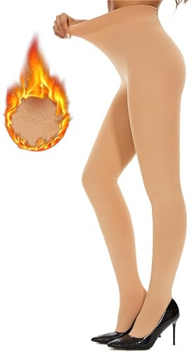DUCMODA Women Fleece Lined Tights Thermal Thick Leggings | Winter Warm Fluffy Stocking, Plus Size, Opaque, High Waist & Elastic, Soft & Comfortable,Dance, Office, S-XL, 5+ Colors