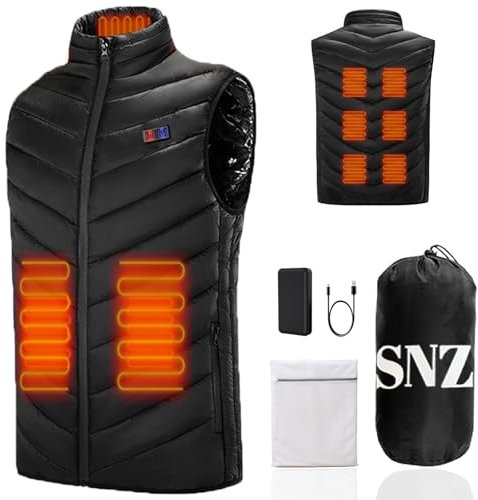 SNZ Beheizbare Weste mit 10000 mAh Akku, USB Beheizbare Jacke für Herren und Damen, 9 Zonen Heizung 3 Temperaturregler Beheizte Weste, Winter Warme Wärmeweste/Heizjacke für Outdoor Camping Skifahren