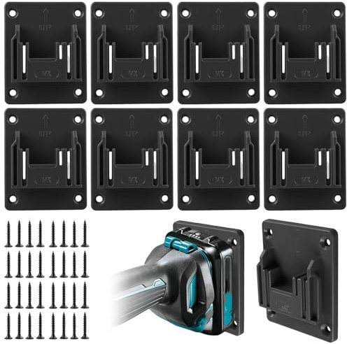 8 Stück Wandhalterung Werkzeughalter für Makita 18V Akku Geräte, Bohrerhalter für Elektrowerkzeuge, Schrauber Halterung mit 32 Schrauben, Maschinenhalter für Werkstatt und Garage, 14.4/18V, Schwarz
