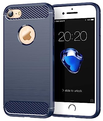 owlhold Coque pour iPhone SE 3/2 (2022/2020)/iPhone 8/7, Housse Premium TPU Souple Texture Fibre de Carbone Etui Protection Téléphone Antichoc, Anti-Rayures, Anti-Dérapante, Silicone Case Bumper, Bleu