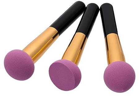Healeved 3 Stück Professioneller Make-up-puder-applikator Mit Holzgriff Für Foundation Eyeliner Creme Concealer Violett Weicher Haarkopf Für Gleichmäßige Puderverteilung