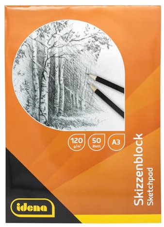Idena 60066 - Skizzenblock DIN A3 mit 50 Blatt, Malbuch mit cremefarbenem Papier, geleimt, blanko, 120 g/m², FSC-Mix