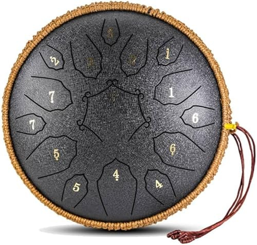 AZURAOKEY Steel Tongue Drum - 15 Note 12 Zoll D Moll Zungentrommel Erwachsene Steel Drum Instrument Hand Pan Drums mit Notenbuch, Steel Handpan Drum Mallets und Tragetasche