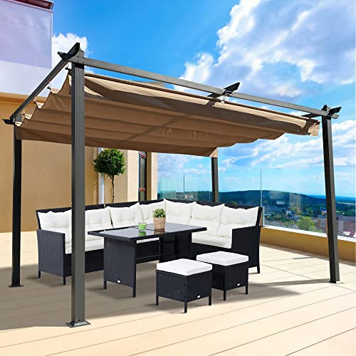 Tiiiopkvvv Pergola d'extérieur de 3 x 4 m avec auvent rétractable, pergola d'extérieur en aluminium, pour jardin, porche, gris (beige)