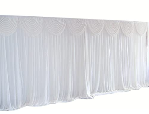 Panneaux de fond en soie avec guirlande amovible pour décoration, fond en tissu, jupes de table, Noël, mariages, fêtes, événements, photographie, 3 x 3 m - Blanc