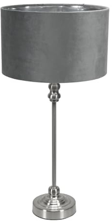 ValueLights | Maggie Brushed Chrome Metal Candlestick Table Lamp with Grey Velvet & Chrome Inner Shade | Table Lamps, Home Décor & Improvement Essential