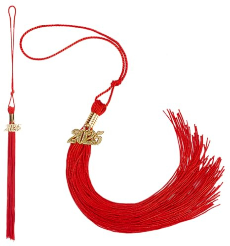 CRASPIRE 2 pz. Nappa Rossa per Laurea 2025 Nappe per Cappelli da Scapolo con Ciondolo Anno Oro Laureati Decorazione con Nappe Cappello Cerimonia Accademica Lauree Festa Decorazione Ricordo Regalo