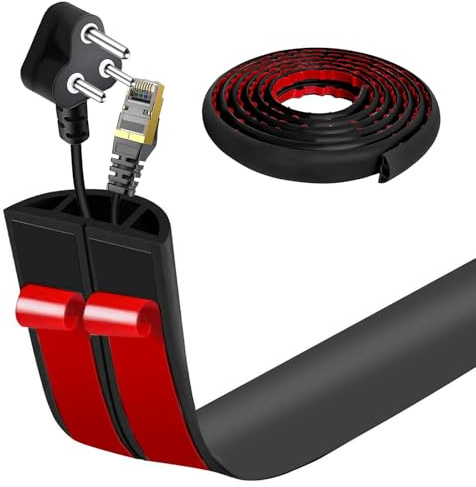 Flacher Kabelkanal Boden Selbstklebend | Flexible Kabelabdeckung für Deckenlampe & Boden | PVC Kabelschacht | Kabelmanagement in Büro & Wohnung (Schwarz, 3cm x 6m)
