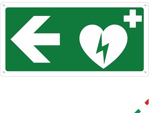 Pubblimania Defibrillator-Schild Pfeil links | Schild aus Aluminium-Verbund 3 mm außen-innen (AED Pfeil links, 1 Einheit)
