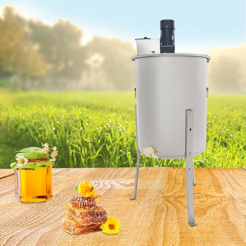 Essoreuse à miel électrique 140 W - En acier inoxydable - 4 cadres de ruche - Extracteur de miel - 40 mm - Valve à miel 0-270 tr/min - Accessoire d'apiculteur