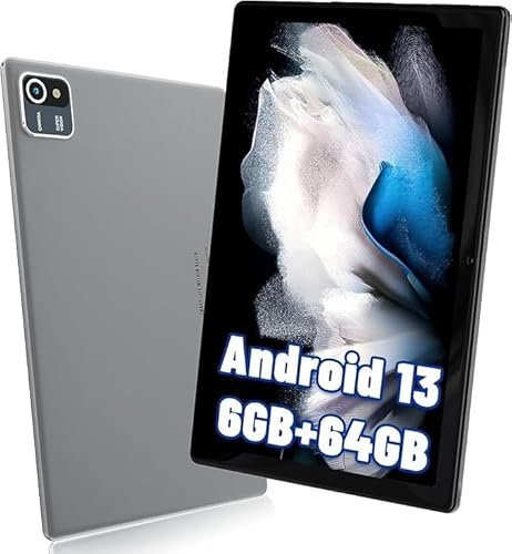 ryesug Tablets 10 inch android13,6(2+4) GB RAM+64GBROM Tablet with 5MP+8MP Dual Camera, Quad-Core Processor, 1280 * 800 HD Display, 5000mAh, WiFi, Bluetooth Type-C (Grey)