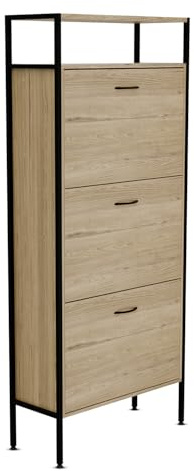 BELOFAY Shoes Storage Cabinet with Steel Frame | 3-Drawer Wooden Floorstanding Shoe Cabinet Storage Hallway For Modern Homes, Entryways and Living Rooms.