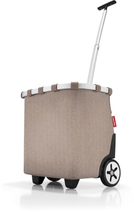 reisenthel carrycruiser Herringbone Mokka – Tragbarer Einkaufstrolley mit stabilem Aluminiumrahmen, Schultergurt und herausnehmbarer Netz-Innentasche – Aus wasserabweisendem Material