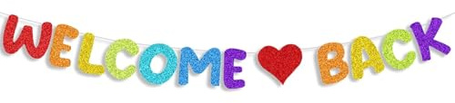 Welcome Back Girlande, Glitzer Willkommen Zurück, Herzlich Willkommen Girlande, Welcome Back Deko, Willkommen Zurück Banner für Einschulung, Klassenzimmer,Familie Deko