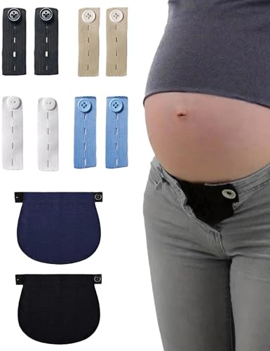 Fonyiunce 10 Piezas Extensores de Pantalones para Embarazadas, Extensores de Pantalones de Maternidad, Extensores de Botones Pantalon Elástico, 8,3 * 2.4 cm, Para Jeans Camisas Falda