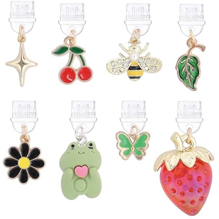 SHOFUL Usb C Staubschutz Charm Anhänger für Kindle, Frosch, Erdbeere, Biene Design, kompatibel mit Kindle und Handy, Staubschutzstecker, Typ C Ladeanschlüsse, 8 Stück